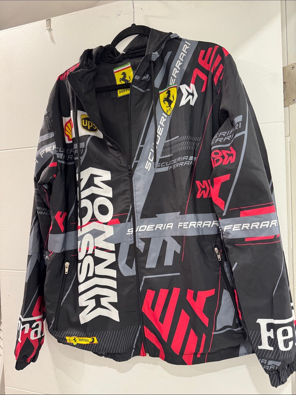 Ferrari Black Jacket with Red & Gray Racing Graphics